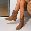 Nore | Women's Brown Suede Cowboy Ankle Block Heel Boots with Pointed-Toe