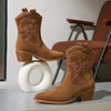 Nore | Women's Brown Suede Cowboy Ankle Block Heel Boots with Pointed-Toe