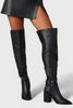 Merel | Women's Knee High Block Heel Black Leather Boots with Comfortable