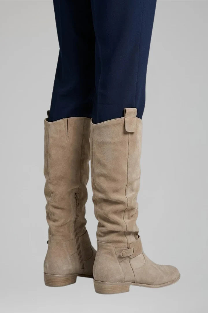 Freya | Women's Knee High Side Zip Suede Block Heel Boots with Comfortable
