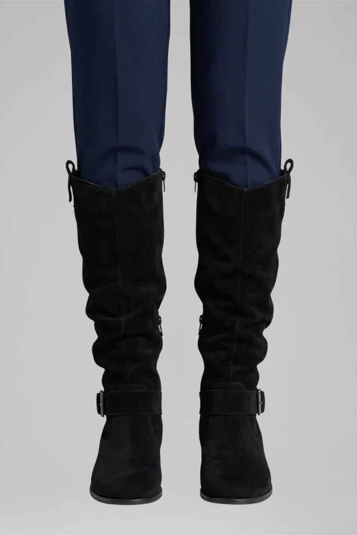 Freya | Women's Knee High Side Zip Suede Block Heel Boots with Comfortable
