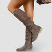 Freya | Women's Knee High Slouchy Suede Zipper Boots with Block-Heel Comfortable