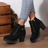 Wren | Women's Lace Up Ankle Chunky Buckle Heel Boots with Comfortable