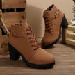 Wren | Women's Lace Up Ankle Chunky Buckle Heel Boots with Comfortable