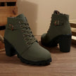 Wren | Women's Lace Up Ankle Chunky Buckle Heel Boots with Comfortable