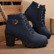 Wren | Women's Lace Up Ankle Chunky Buckle Heel Boots with Comfortable