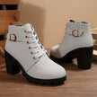 Wren | Women's Lace Up Ankle Chunky Buckle Heel Boots with Comfortable