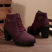 Wren | Women's Lace Up Ankle Chunky Buckle Heel Boots with Comfortable