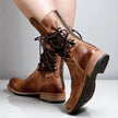 Freya | Women's Lace Up Ankle Studded Straps Boots with Pointed-Toe Comfortable