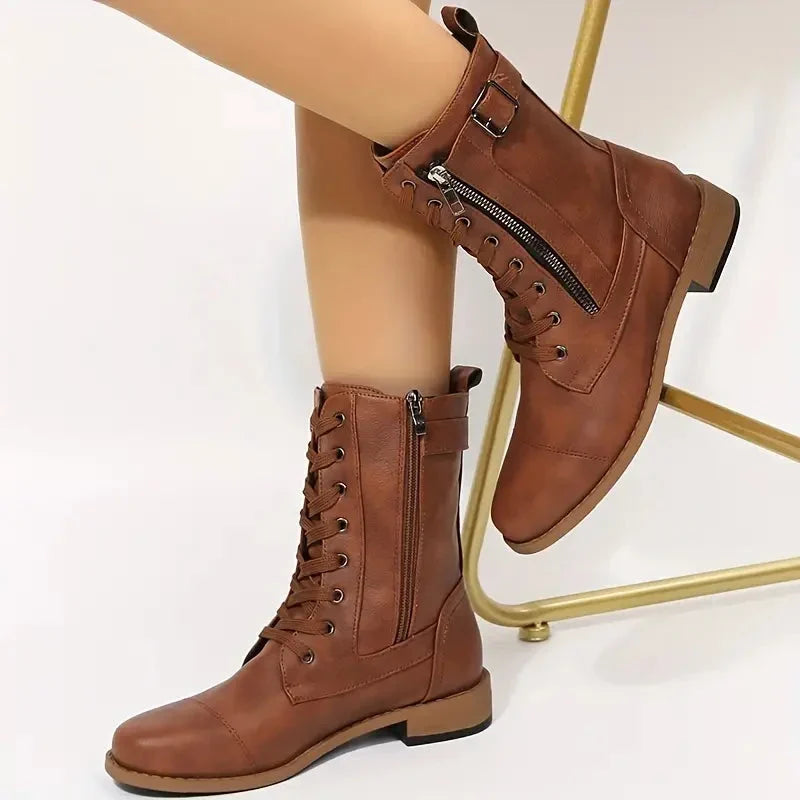 Amara | Women's Lace Up Side Zip Block Heel Boots with Comfortable
