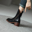 Freya | Women's Leather Ankle Side Zip Block Heel Boots with Comfortable