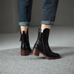 Freya | Women's Leather Ankle Side Zip Block Heel Boots with Comfortable
