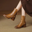 Freya | Women's Leather Ankle Side Zip Block Heel Boots with Comfortable