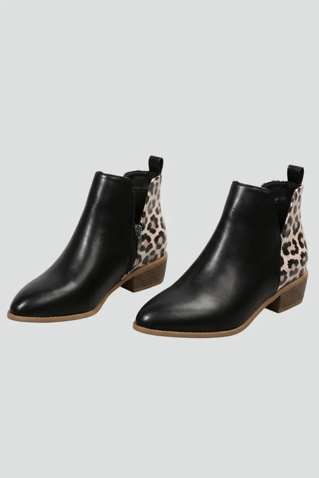 Freya | Women's Leather Leopard Print Side Zip Low Heel Boots with Comfortable