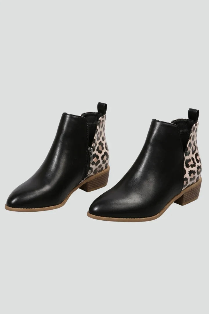 Freya | Women's Leather Leopard Print Side Zip Low Heel Boots with Comfortable