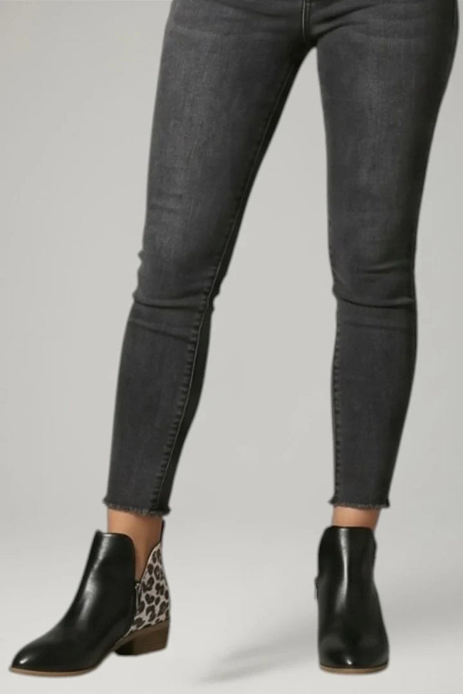 Freya | Women's Leather Leopard Print Side Zip Low Heel Boots with Comfortable