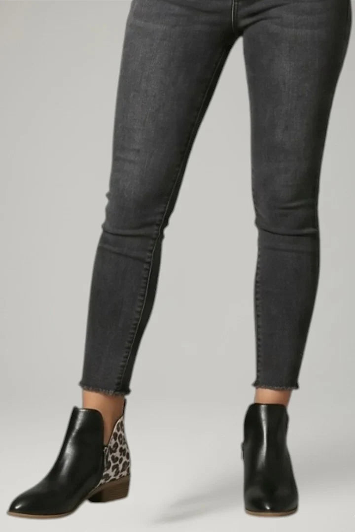 Freya | Women's Leather Leopard Print Side Zip Low Heel Boots with Comfortable
