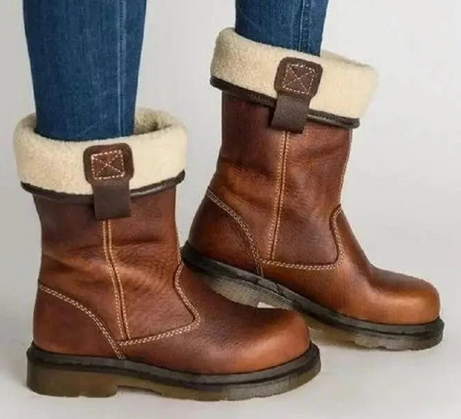 Puck | Women's Leather Lined Winter Fur Trim Boots with Comfortable Casual