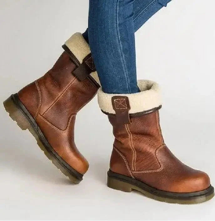 Puck | Women's Leather Lined Winter Fur Trim Boots with Comfortable Casual