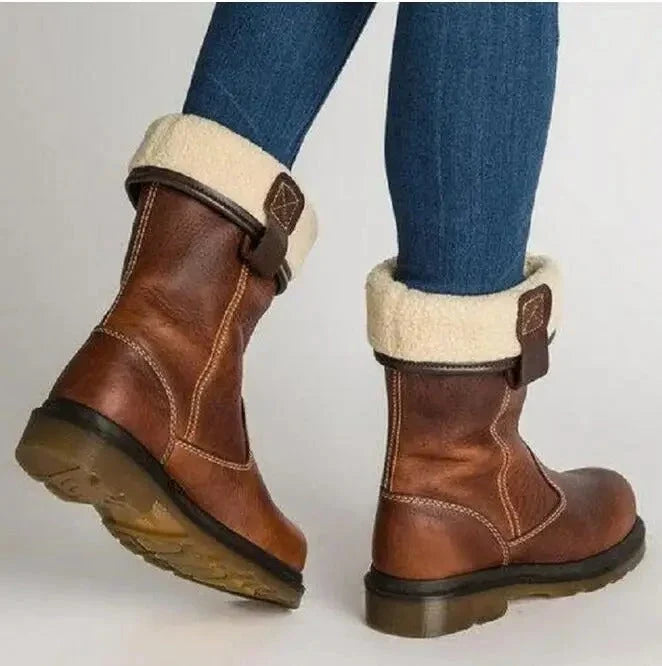Puck | Women's Leather Lined Winter Fur Trim Boots with Comfortable Casual