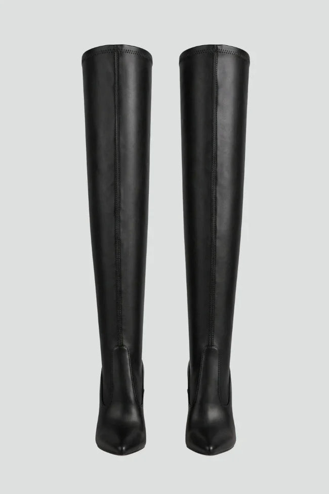 Freya | Women's Leather Slim Heel Zip Knee High Boots with Pointed-Toe