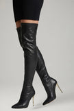 Freya | Women's Leather Slim Heel Zip Knee High Boots with Pointed-Toe