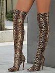 Freya | Women's Over the Knee Stiletto Pointed Toe Snakeskin Boots with Slip-On