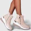 Elise | Women's Suede Ankle Wedge Side Zip Crocodile Detail Boots with Comfortable