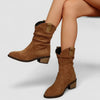 Elise | Women's Suede Block Heel Ruched Ankle Boots with Pointed-Toe Comfortable
