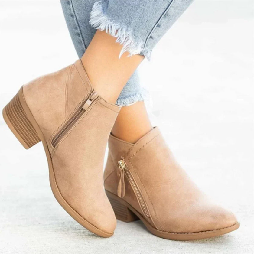 Freya | Women's Waterproof Zip Up Ankle Block Heel Boots with Comfortable