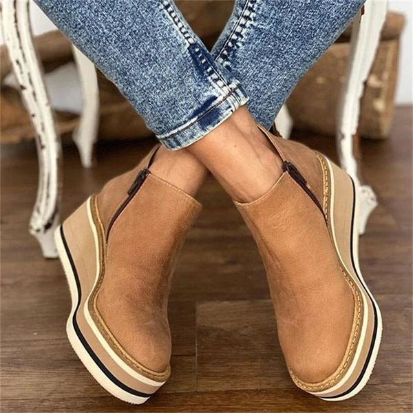 Talia | Women's Wedge Ankle Side Zip Platform Boots with Comfortable Casual