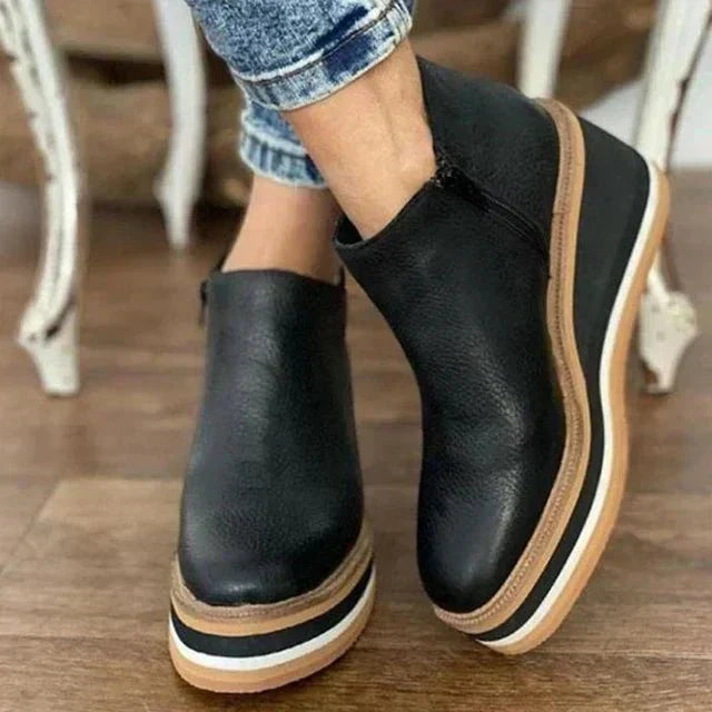 Talia | Women's Wedge Ankle Side Zip Platform Boots with Comfortable Casual