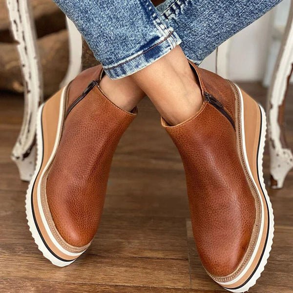 Talia | Women's Wedge Ankle Side Zip Platform Boots with Comfortable Casual