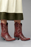 Freya | Women's Western Embroidered Leather Mid Calf Boots with Pointed-Toe Comfortable