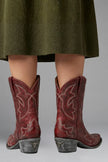 Freya | Women's Western Embroidered Leather Mid Calf Boots with Pointed-Toe Comfortable