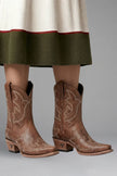 Freya | Women's Western Embroidered Leather Mid Calf Boots with Pointed-Toe Comfortable