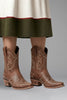 Freya | Women's Western Embroidered Leather Mid Calf Boots with Pointed-Toe Comfortable