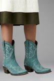 Freya | Women's Western Embroidered Leather Mid Calf Boots with Pointed-Toe Comfortable