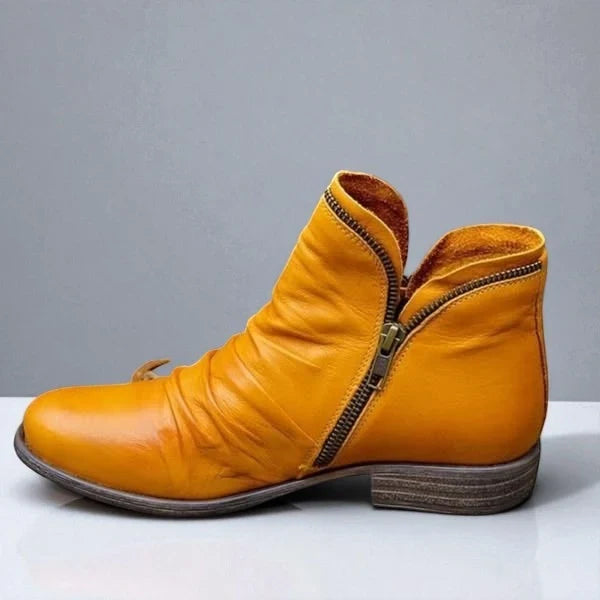 Lotte | Women's Zipper Ankle Ruched Side Boots with Block-Heel Comfortable Casual