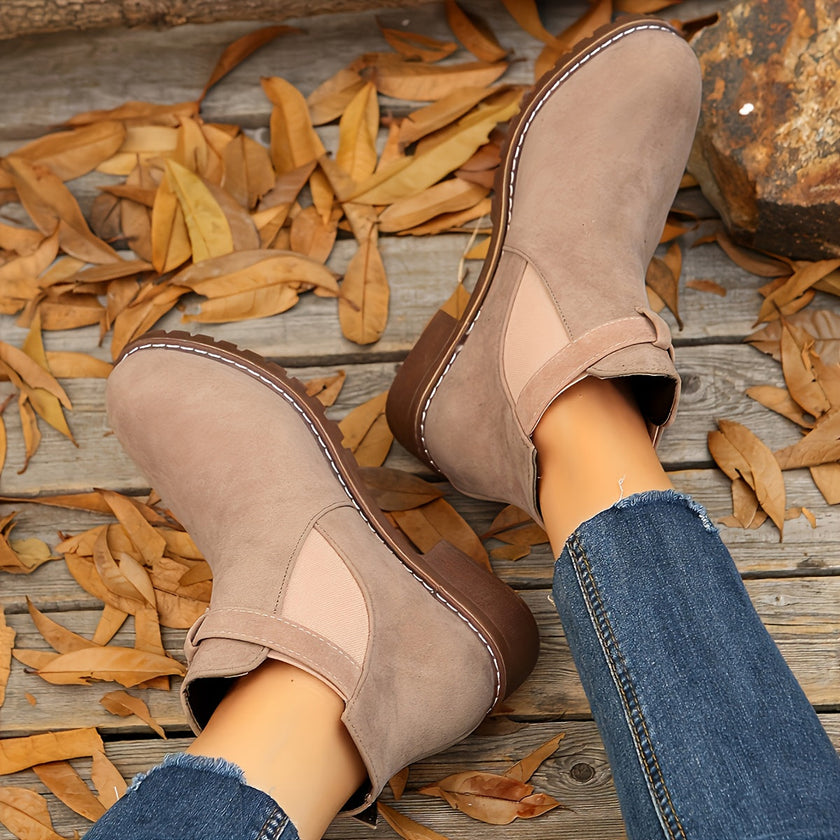 Nella | Women's Suede Round-Toe Buckle Chunky Chelsea Boots