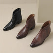 Esmee | Women's Brown Ankle Leather Block Heel V Cut Zip Boots with