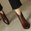 Esmee | Women's Brown Ankle Leather Block Heel V Cut Zip Boots with