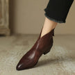 Esmee | Women's Brown Ankle Leather Block Heel V Cut Zip Boots with
