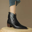 Esmee | Women's Brown Ankle Leather Block Heel V Cut Zip Boots with