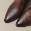 Esmee | Women's Brown Ankle Leather Block Heel V Cut Zip Boots with