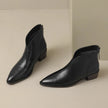 Esmee | Women's Brown Ankle Leather Block Heel V Cut Zip Boots with