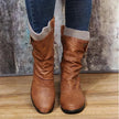 Hanne | Women's Brown Knit Cuff Ruched Side Zip Boots with Faux Leather