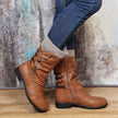 Hanne | Women's Brown Knit Cuff Ruched Side Zip Boots with Faux Leather