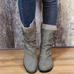 Hanne | Women's Brown Knit Cuff Ruched Side Zip Boots with Faux Leather