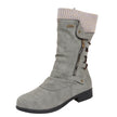 Hanne | Women's Brown Knit Cuff Ruched Side Zip Boots with Faux Leather